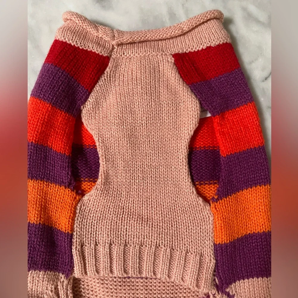 Vibrant Striped Dog Sweater XS | Cozy Knit Pet Clothing in Pink, Purple